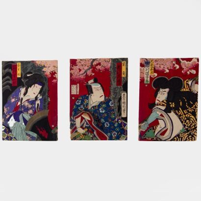 A Japanese Meiji 11th year Ukiyo-e Print Figure Triptych