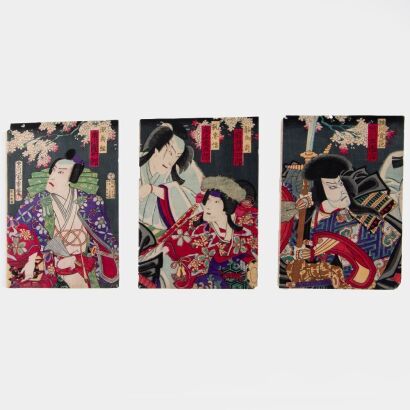 A Japanese Meiji 14th year Ukiyo-e Print Figure Triptych