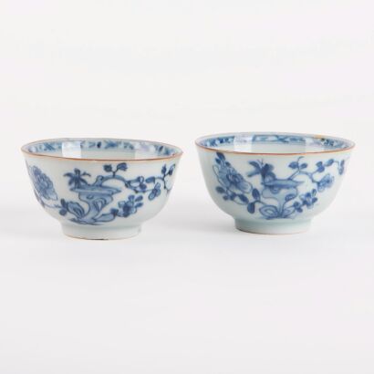 A Set of Two of Chinese Early Qing Dynasty Blue and White 'Floral' Teacups