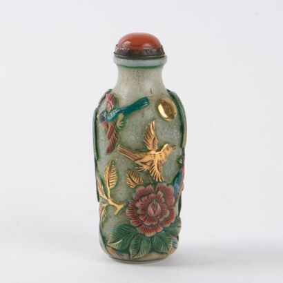 A Chinese Beijing Glass &lsquo;Bird and Floral&rsquo; Snuff Bottle