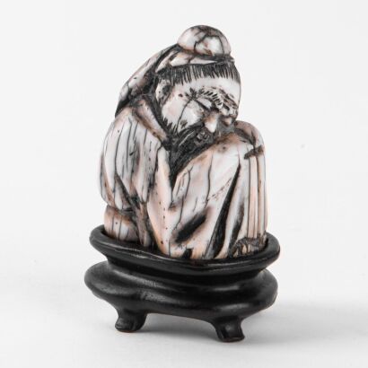 A Chinese Mammoth Ivory Carved Small Figure Ornament (with Original Wooden Stand)