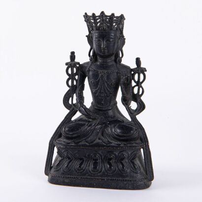 A Chinese Late Ming to Early Qing Dynasty Gilt-bronze Seated Guanyin