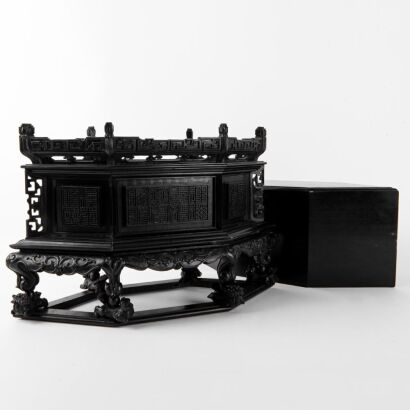 A Chinese Old Carved Hardwood Hexagonal Base for Buddha (Possibly Zitan)