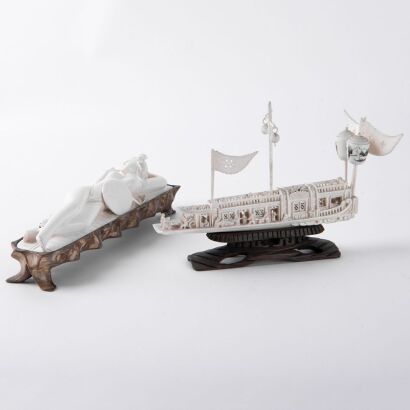 A Set of Two Chinese 19th Century Carved Ivory Objects