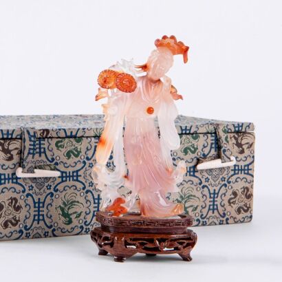 A Chinese Agate Carving of Lady Figure