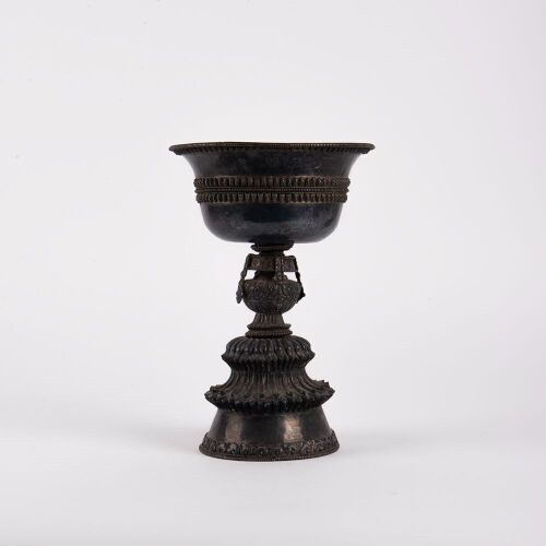 A Chinese Tibet 19th Century Silver Butter Lamp