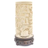 A Good Tall Chinese Late 19th Century Carved Ivory Brush Holder C. 1890