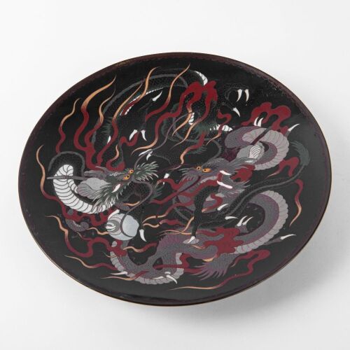 A Japanese Meiji Period Cloisonn&eacute; Enamel Double Dragon Plate