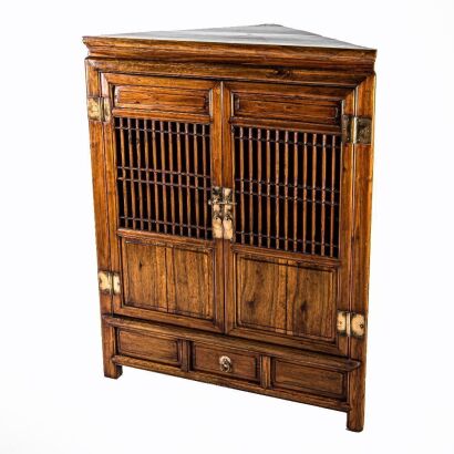 A Chinese Elm Wood Corner Chest