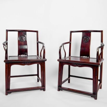 A Pair of Chinese Zitan Southern Official Hat Chairs