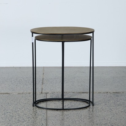 A Pair of Gold & Black Nest Tables by Le Forge
