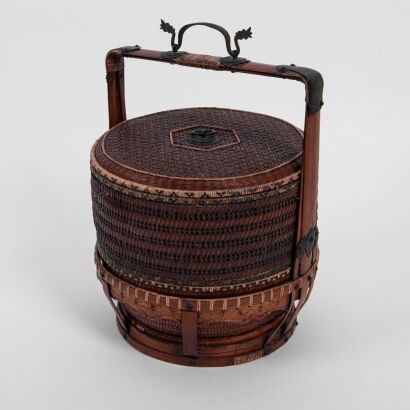 A Chinese 19th Century Qing Dynasty Handwoven Bamboo Carrying Basket