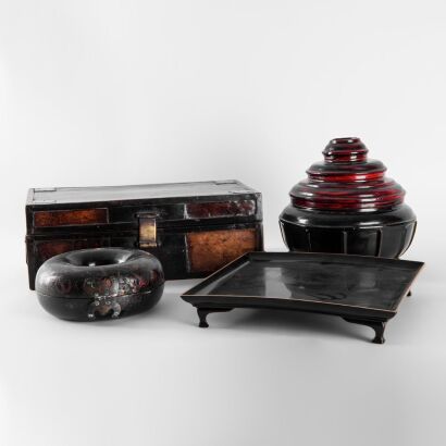 A Group of Four Asian Wooden Objects