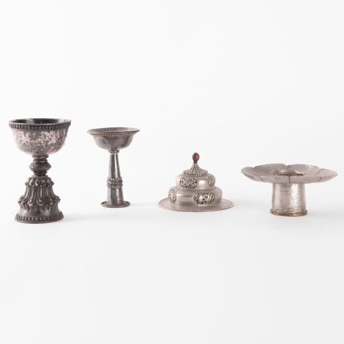 A Group of Three Chinese Tibet 19th Century Silver Items