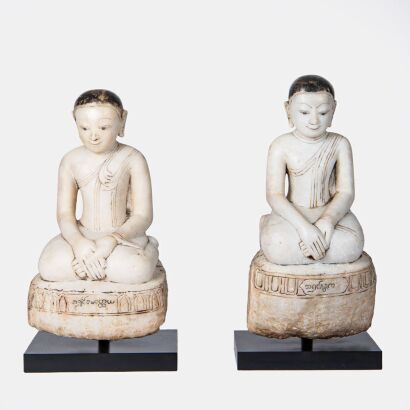 A Pair of Burmese 18th Century White Marble Carved Seated Buddha Statues Carved Buddha Statue