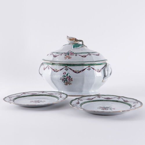A Group of Three Chinese 18th Century Mid-Qing Dynasty Export Famille-rose Floral Porcelains