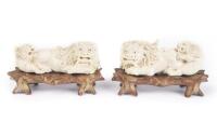 A Pair of Chinese Well Carved Ivory Lions with Young C. 1930
