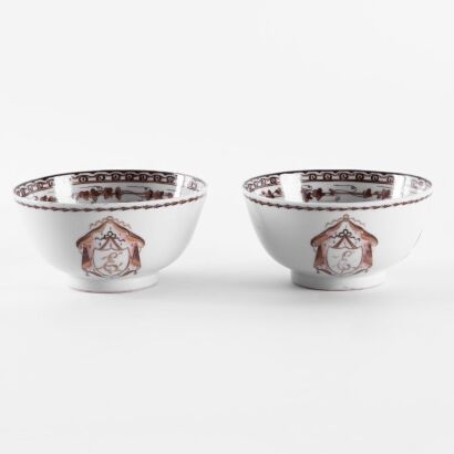 A Pair of Chinese 18th Century Mid-Qing Dynasty Export Black Enamel Armorial Bowls