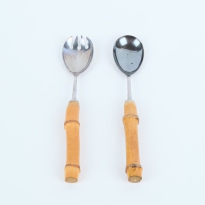 A Pair of Mid Century Bamboo Handled Salad Servers
