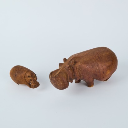 A Pair of Carved Teak Hippopotamuses