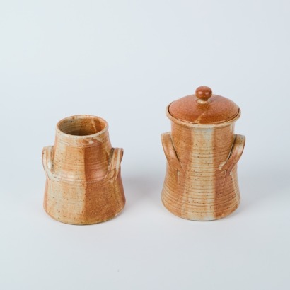 A Pair of Shino Glazed Ceramic Jars