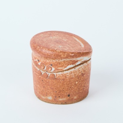A Shino Glazed Ceramic Lidded Container