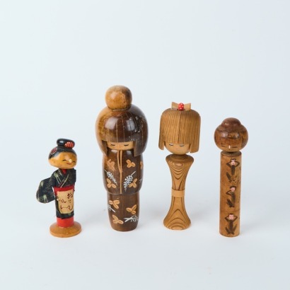 A Set of Four Vintage Kokeshi Dolls, Japan