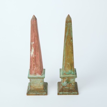 A Pair of Brass Obelisks on Pillars