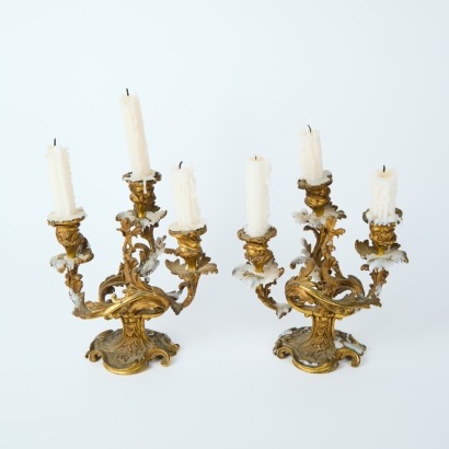 A Pair of Gilt Bronze Rococo Candelabras
