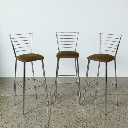 A Set of Three Chrome Barstools