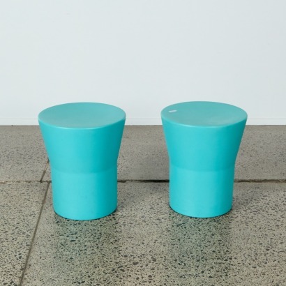 A Pair of Modern Minimal Plastic Indoor/Outdoor Stools in Teal
