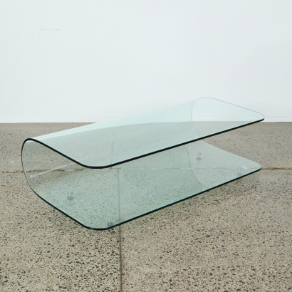 A Unique Sculptural Large Solid Curved Glass Table
