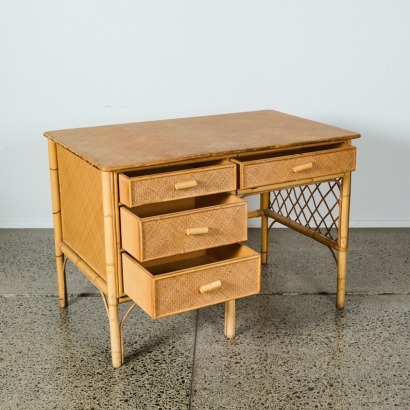 A Vintage Woven Rattan and Cane Dressing Table with Drawers