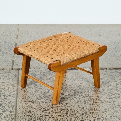 A Mid-Century Beech And Woven Cord Footstool