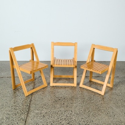 A Set of Three Vintage Beech Folding Chairs
