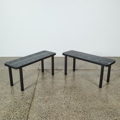 A Pair of Ebonised Oak Bench Seats