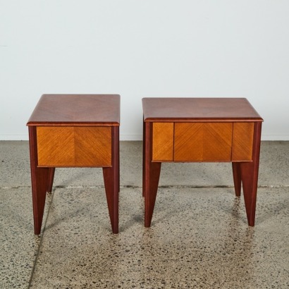 A Pair of Vintage Geometric Teak Grain Bedside Tables
