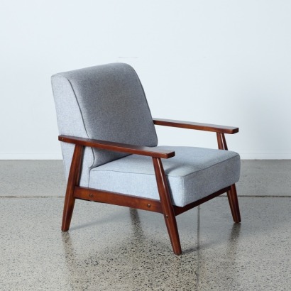 A Minimal Lounge Chair in Grey with Wood Frame