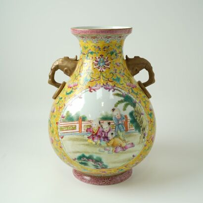 A Chinese Jingdezhen Famille-rose Figure Elephant' Handled Vase