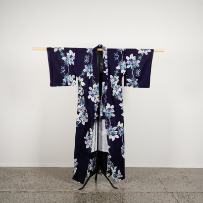 A Japanese Mid 20th-Century Blue Print Ladies Kimono