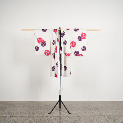 A Japanese Mid 20th-Century Chrysanthemum Pattern Ladies' Haori, and Japanese Mid 20th-Century Blue Print Ladies Kimono