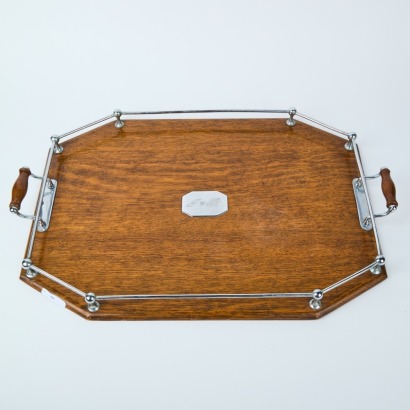 A Large Antique Oak Gallery Drinks Tray