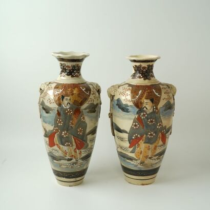 A Pair of Japanese Mid-early 20th Century Satsuma ' Figural' Vases