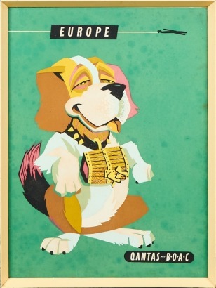 A Vintage Qantas St Bernard Europe Tourist Travel Poster
