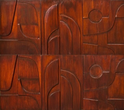 A Set of Six Sculptural Modernist Wood Wall Panels