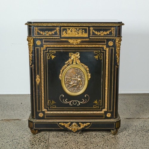 A Napoleon III Boulle Marquetry French Cabinet with Caryatids and a Marble Top