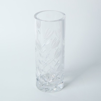 A Heavy Clear Cut Glass Etched Vase