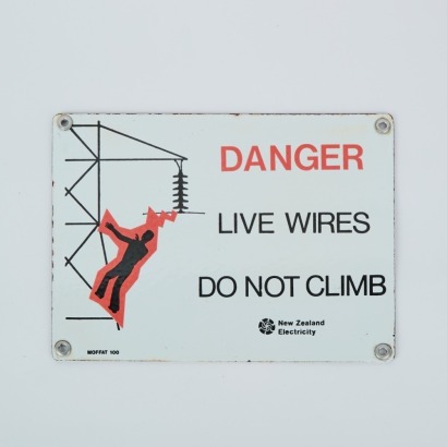 A Vintage Porcelain Enamel Danger Live Wires Sign