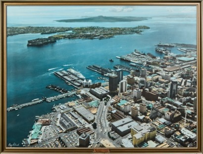 A Large Whites Aviation Hand Coloured Photo of Downtown Auckland