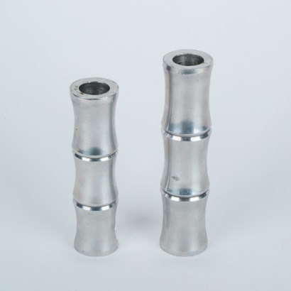 A Pair of Aluminium Bamboo Candle Holders